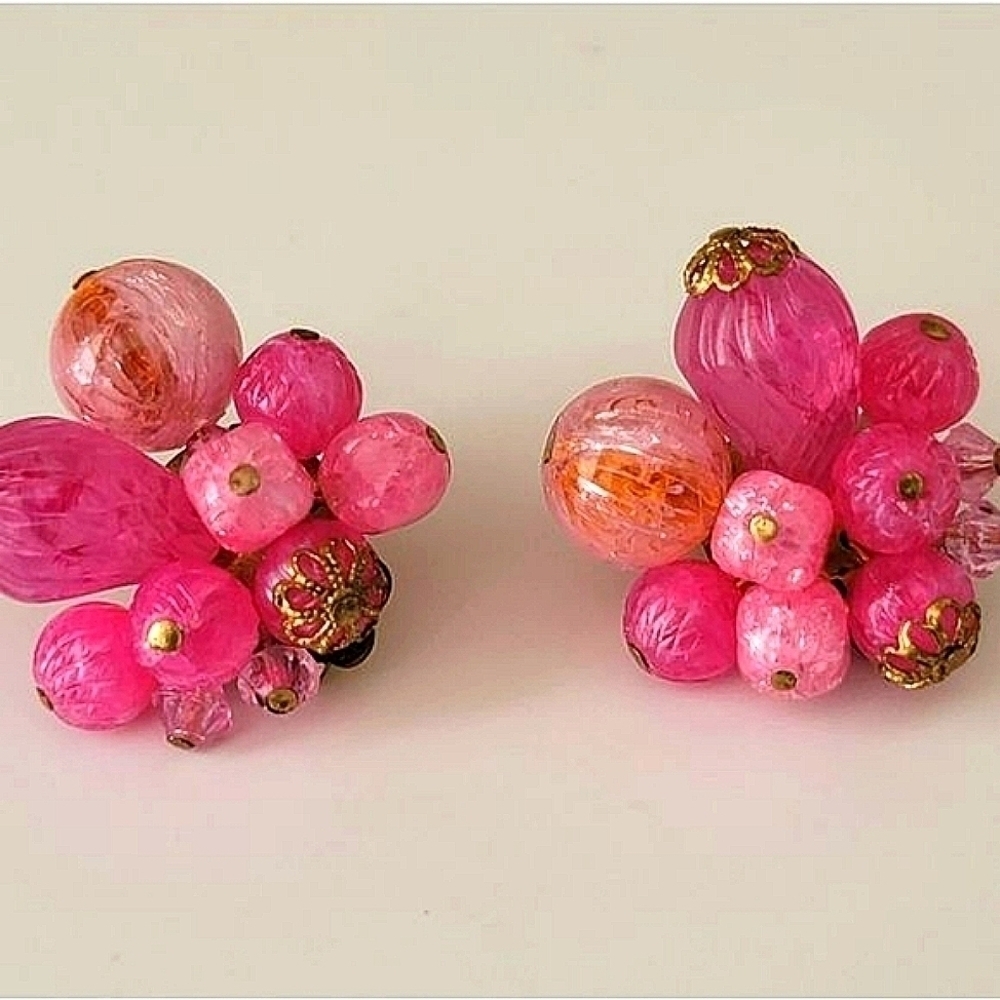 Vintage West Germany Pink Clip On Earrings #0117